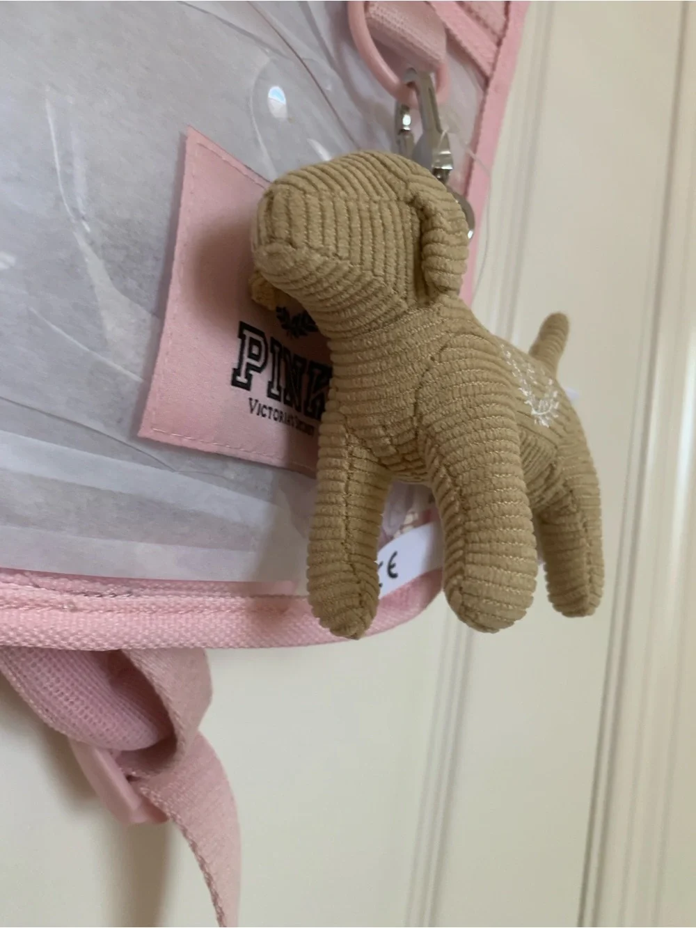 NWT Victoria's Secret PINK Micro Dog Keychain Charm Bamboo Corduroy Light Brown